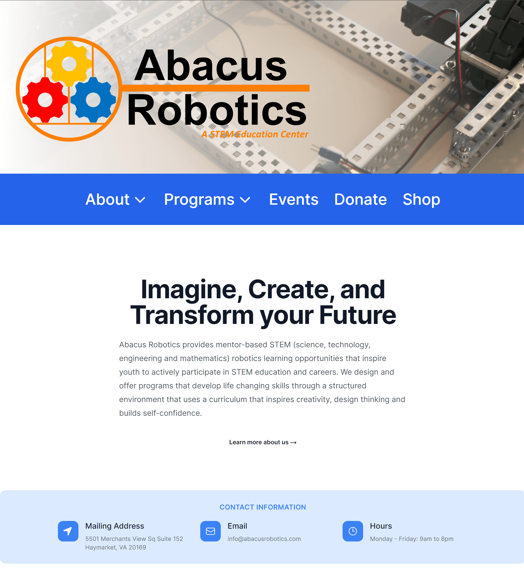 Abacus Robotics home page of company website